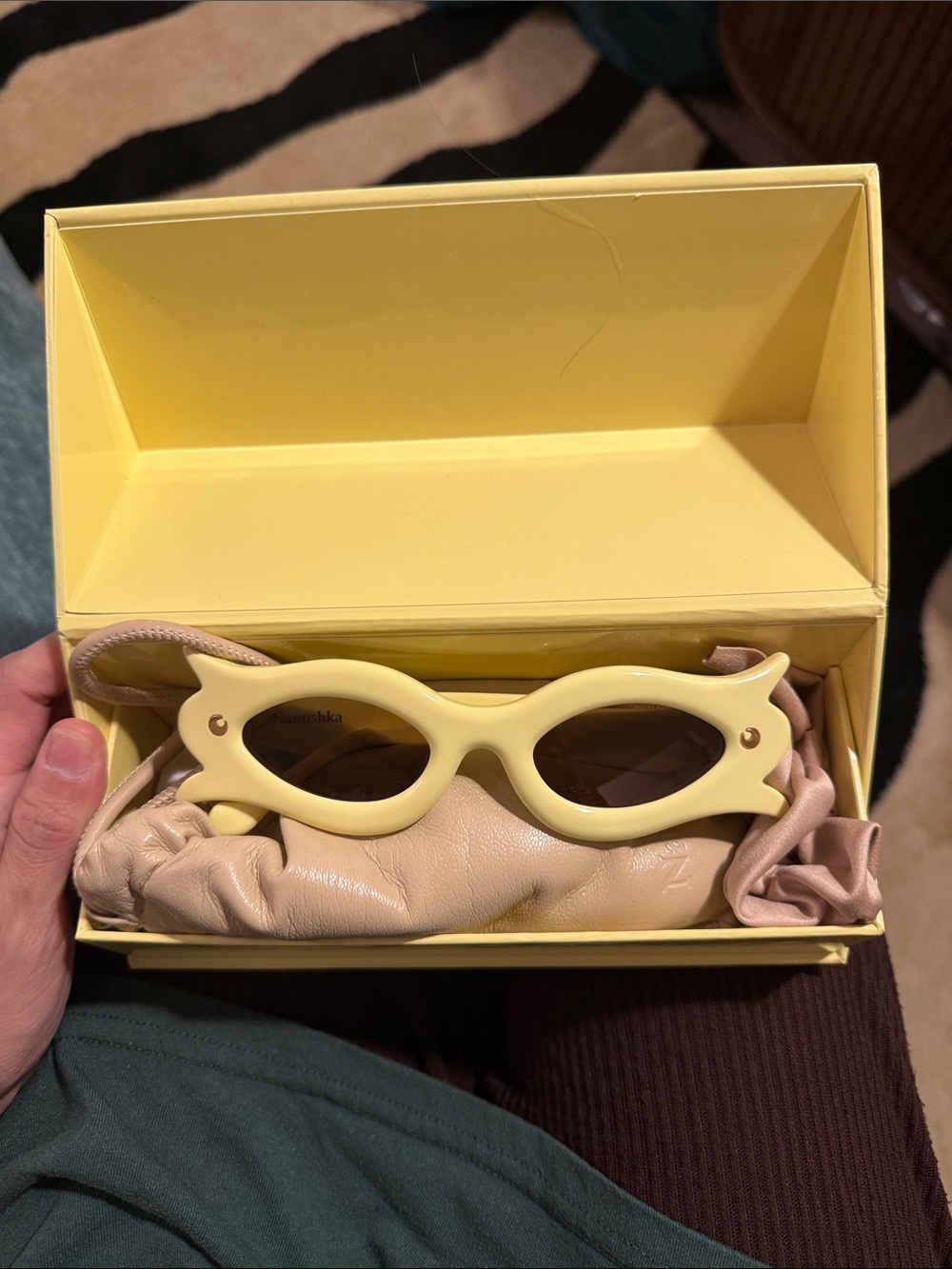 Nanushka Yellow Sculptural Oval Sunglasses - Picture 5 of 5
